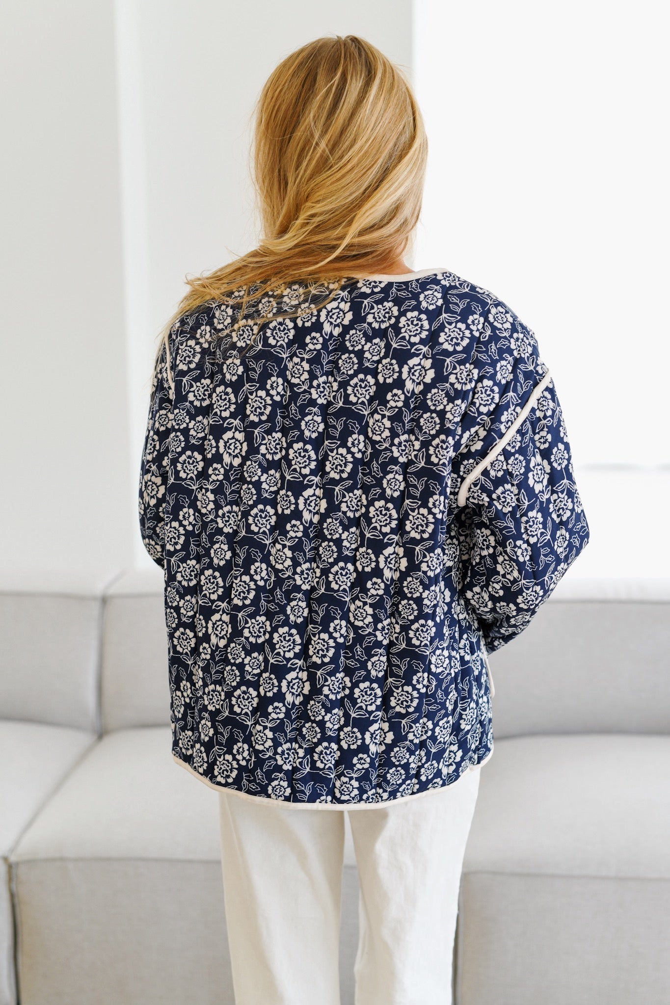 Giacca Trapuntata con Stampa Jayla - Navy/Crema