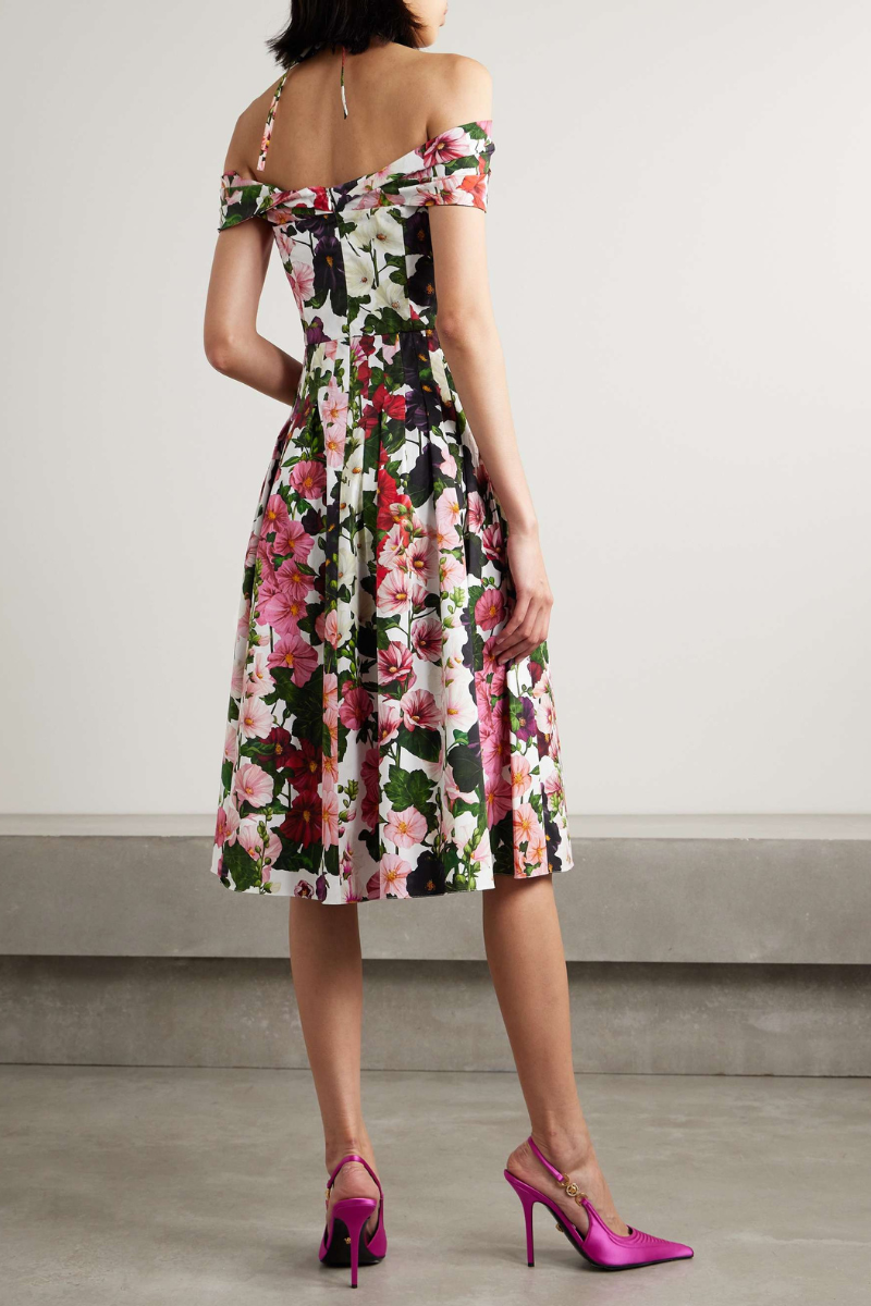 Vestito midi floreale con spalle scoperte Alianora