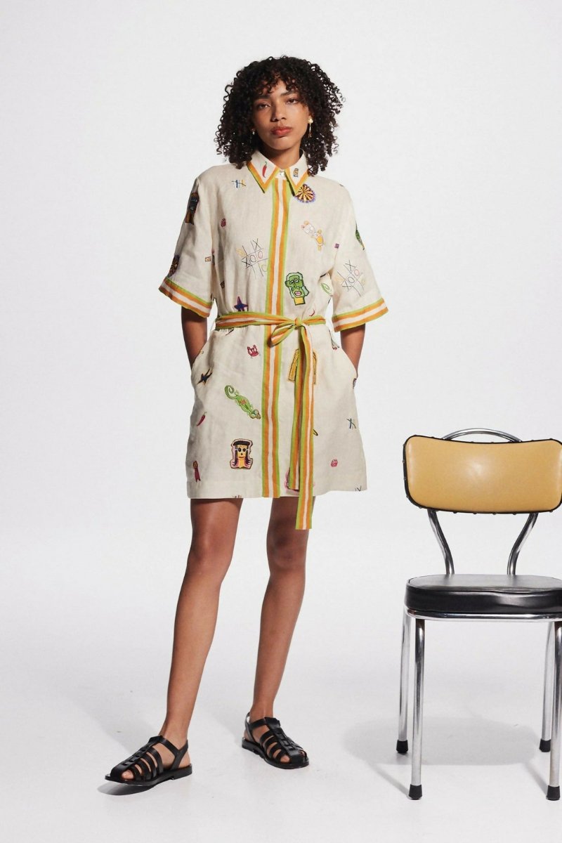 Vestito Mini Ricamato con Maniche Corte Aurelie