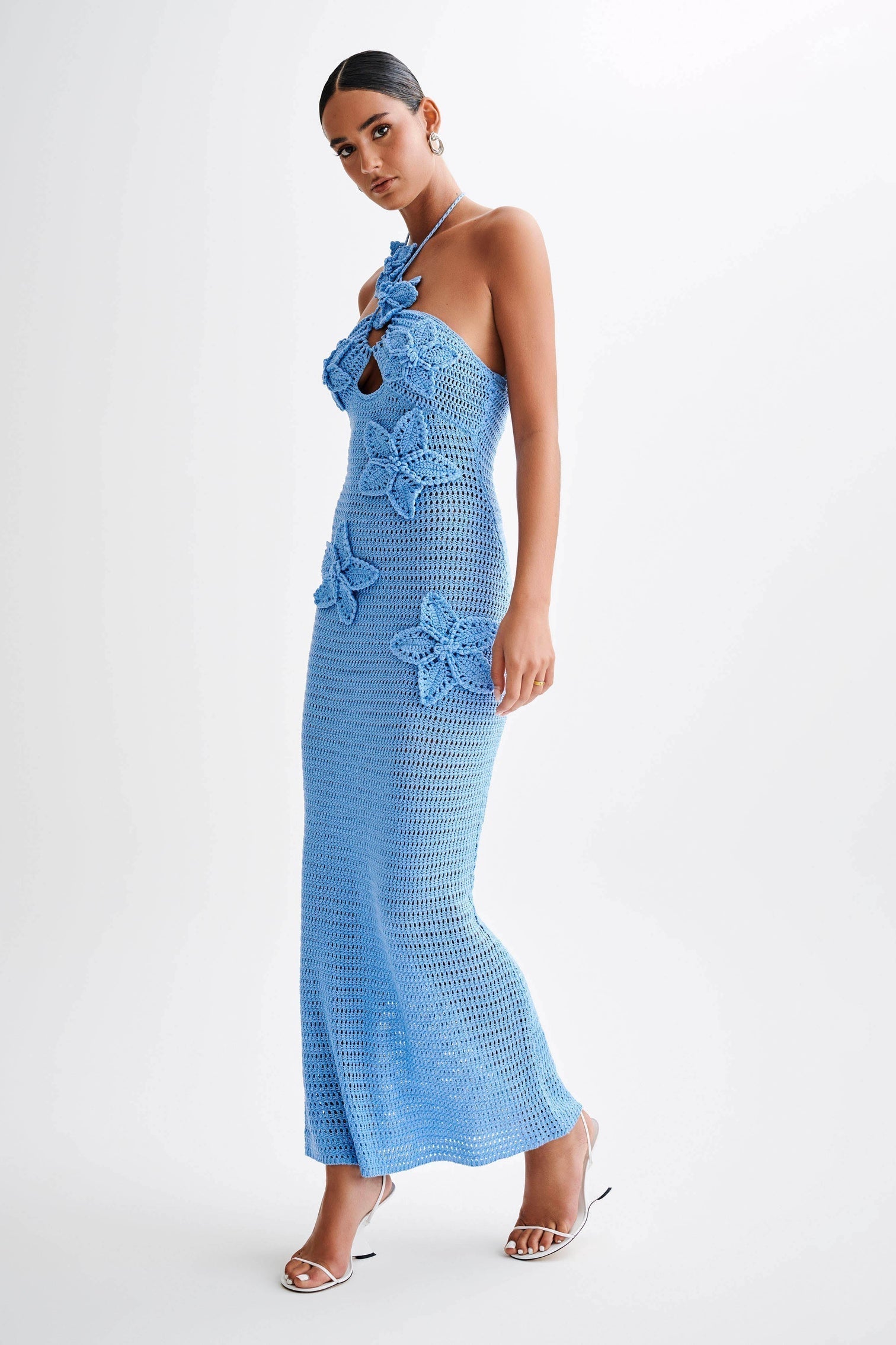 Abito lungo con applicazioni floreali Beverly in crochet