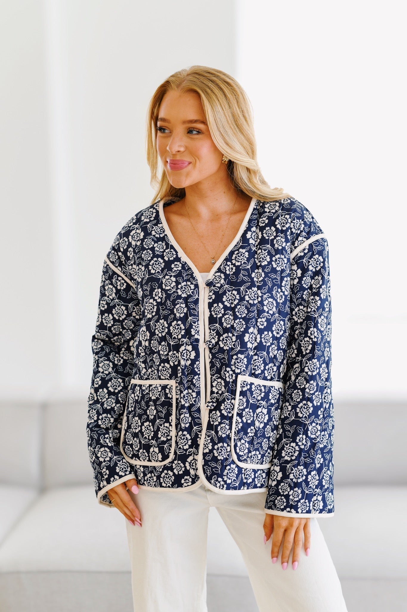 Giacca Trapuntata con Stampa Jayla - Navy/Crema