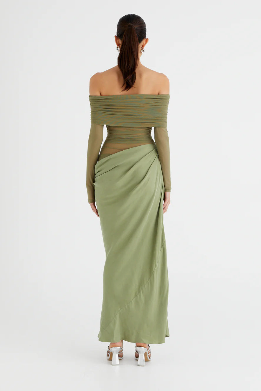 Vestito lungo trasparente con spalle scoperte Lillian
