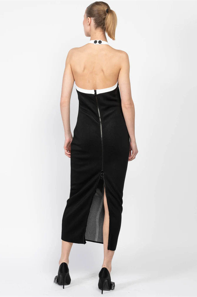 Vestito Midi in Maglia con Schiena Aperta e Motivo Floreale Darlene Halter