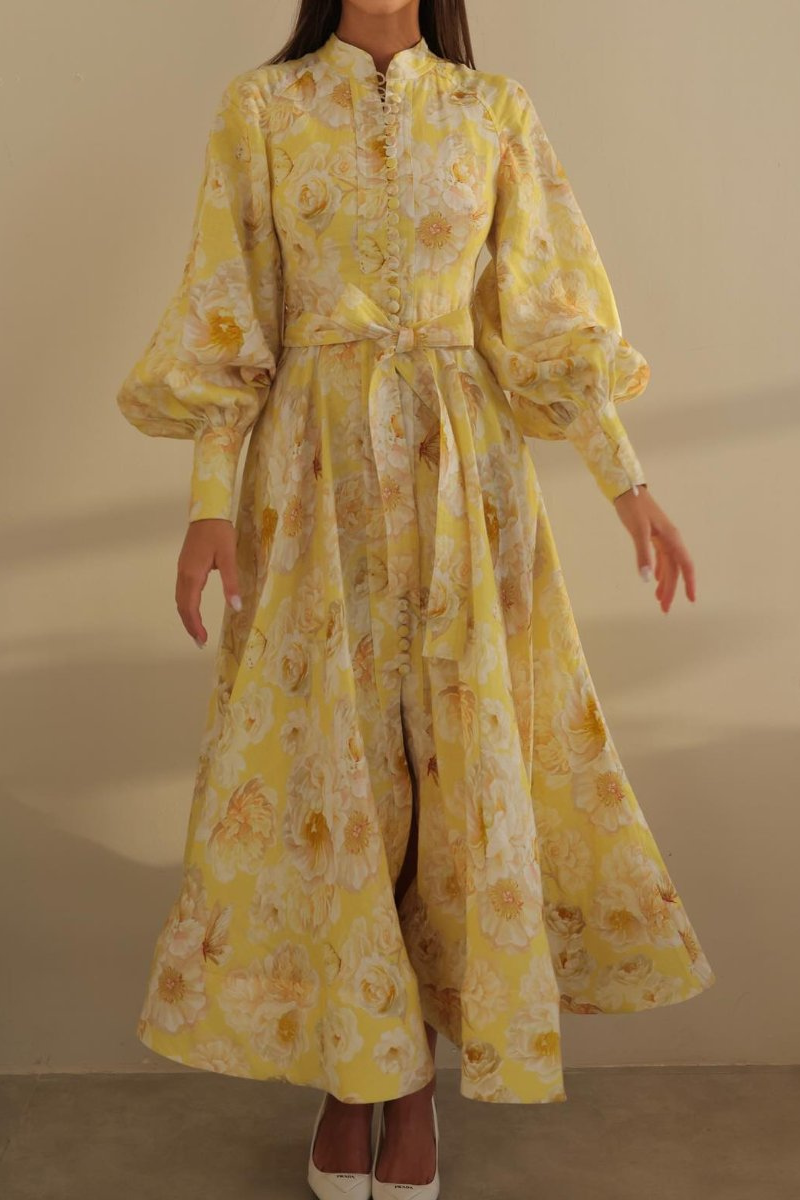 Vestito lungo floreale con maniche a palloncino Cécilie