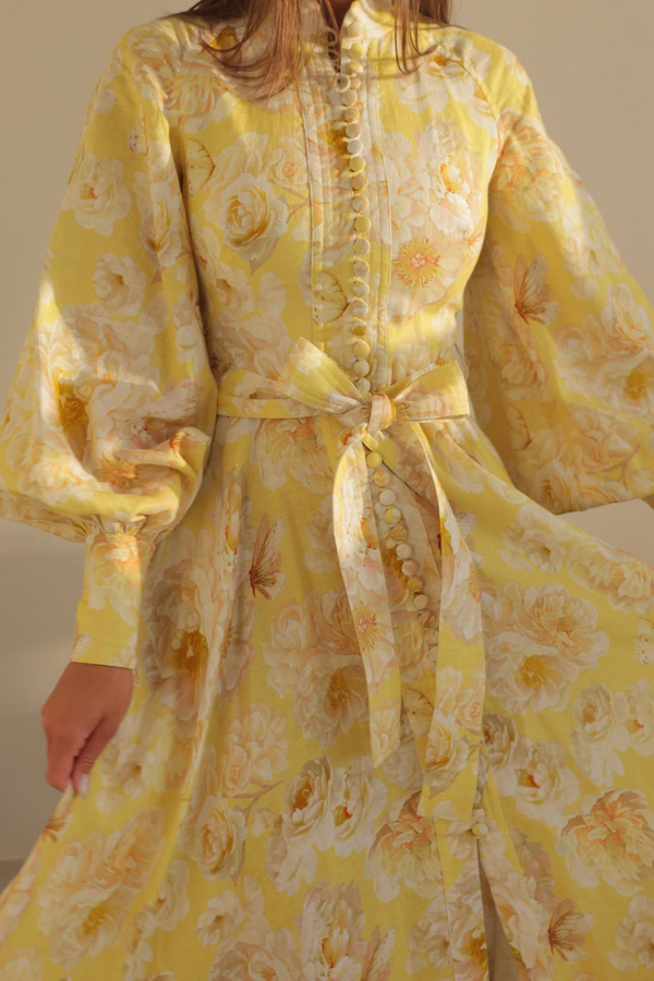 Vestito lungo floreale con maniche a palloncino Cécilie