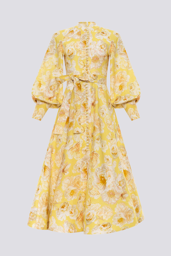 Vestito lungo floreale con maniche a palloncino Cécilie