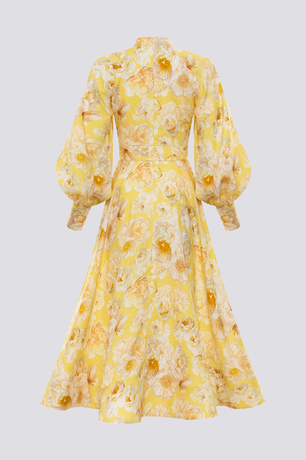 Vestito lungo floreale con maniche a palloncino Cécilie