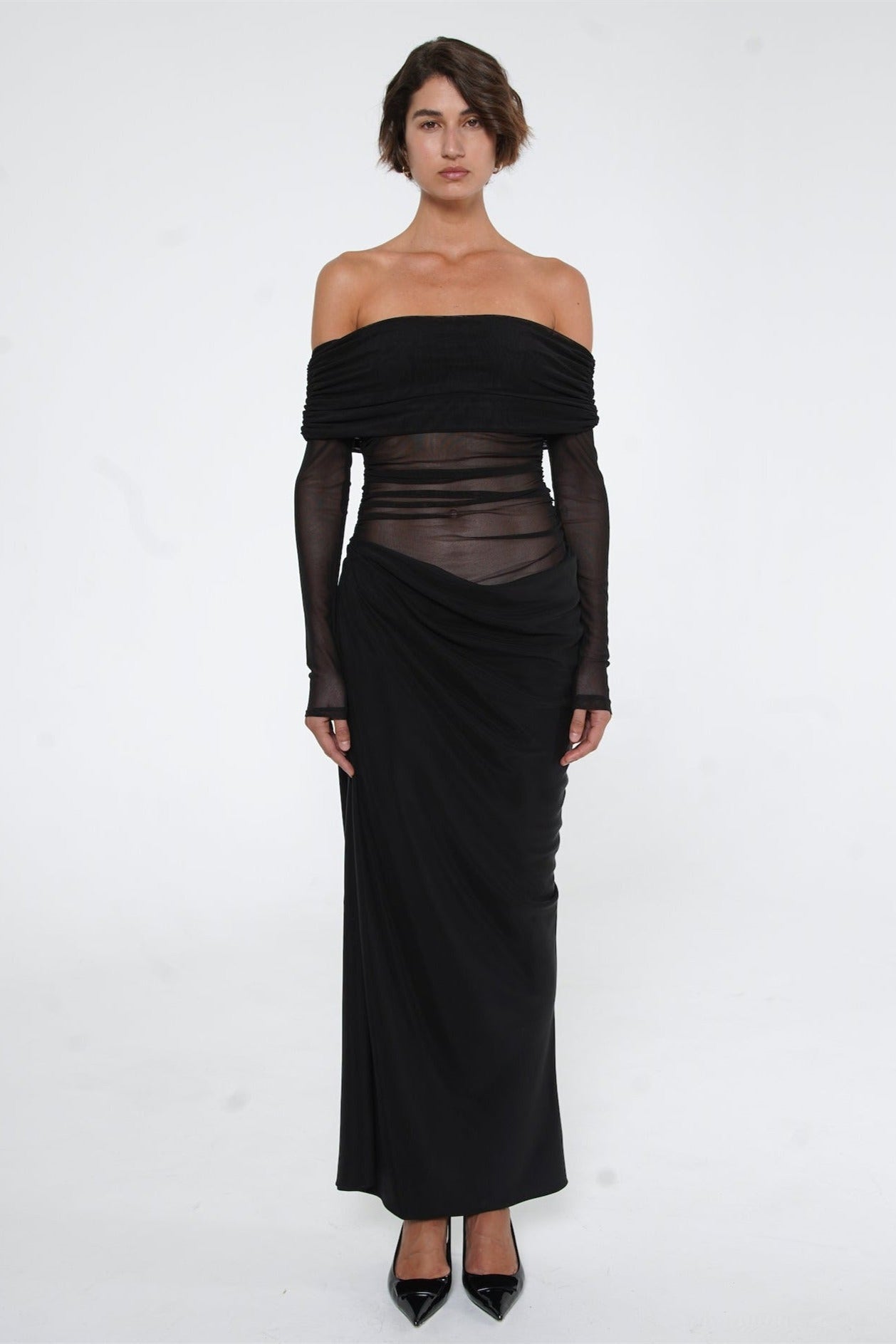 Vestito lungo trasparente con spalle scoperte Lillian