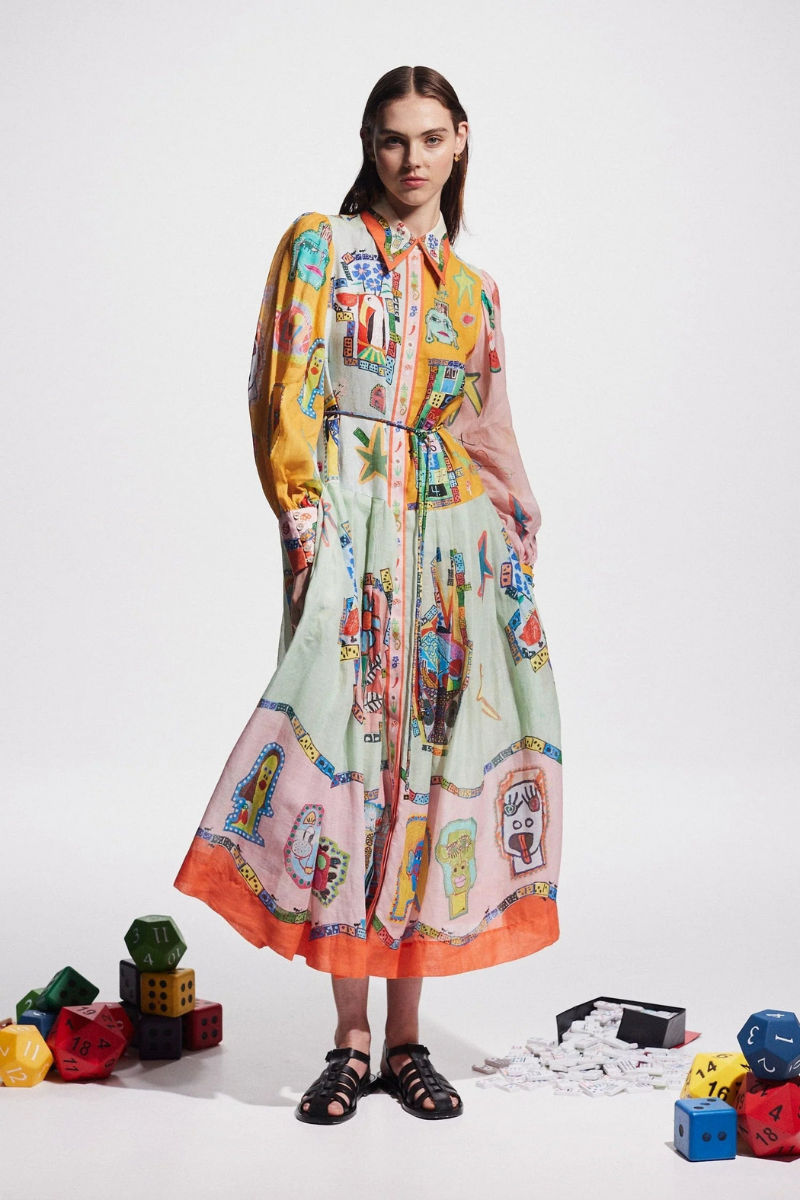 Vestito lungo patchwork con maniche a palloncino Danielle
