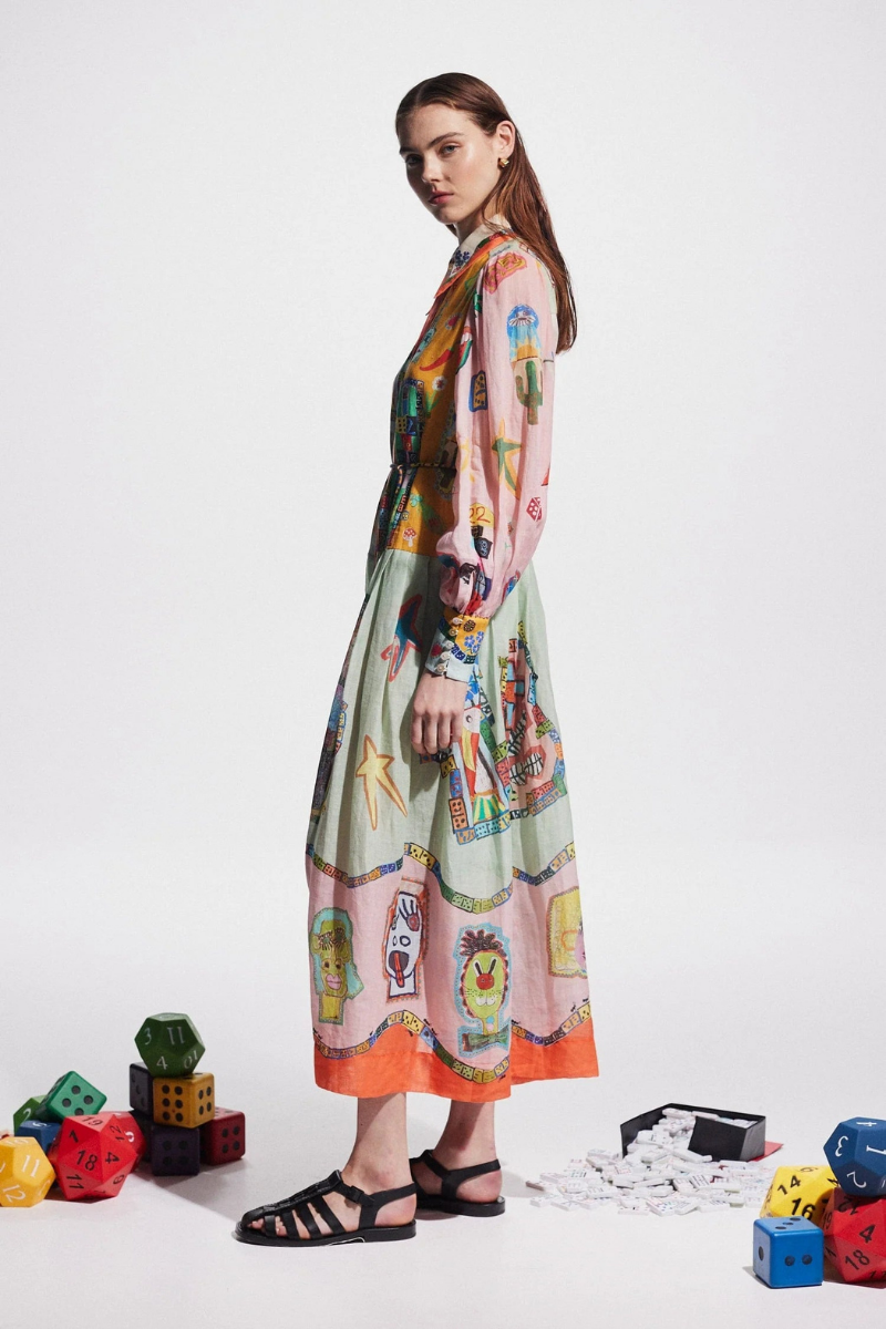 Vestito lungo patchwork con maniche a palloncino Danielle