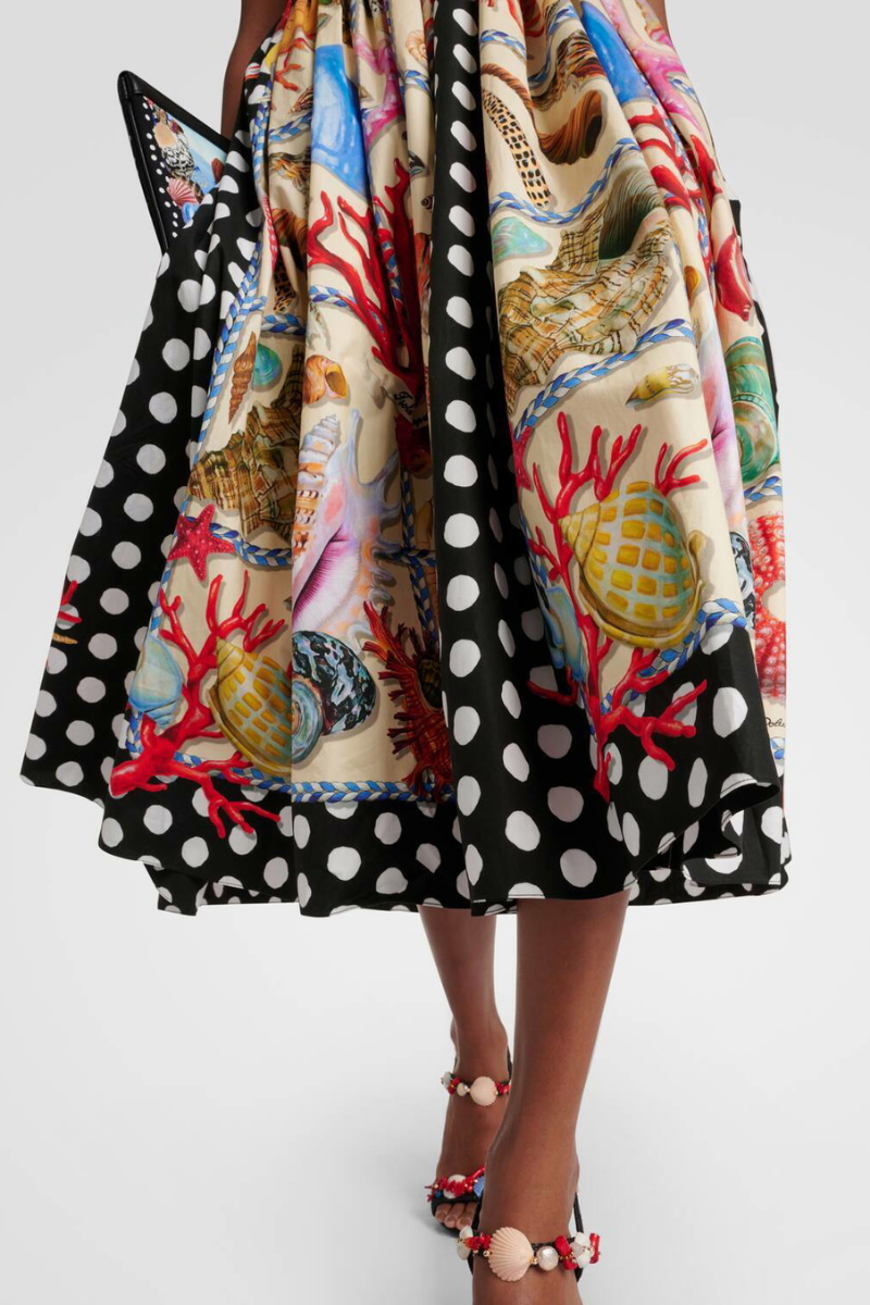 Vestito Midi con Collo Quadrato a Pois Domitille