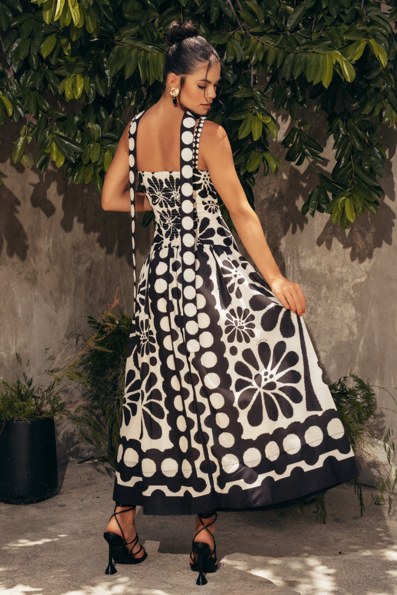 Vestito lungo maxi floreale Élisabeth Spaghetti in nero