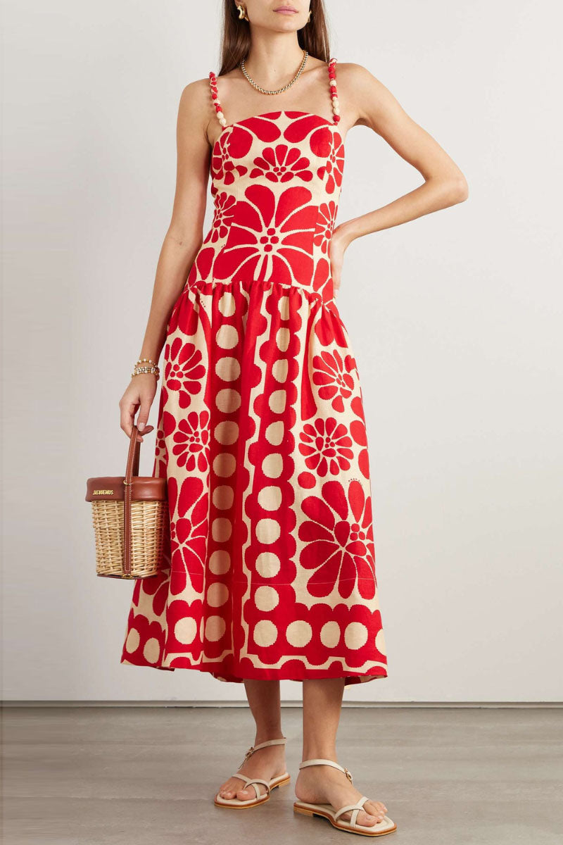 vestito lungo massimo floreale Élisabeth in rosso