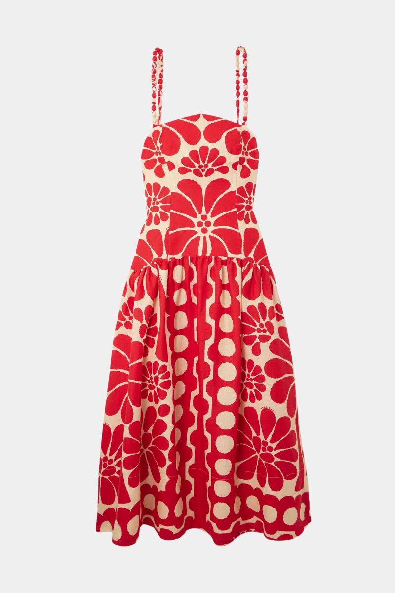 vestito lungo massimo floreale Élisabeth in rosso