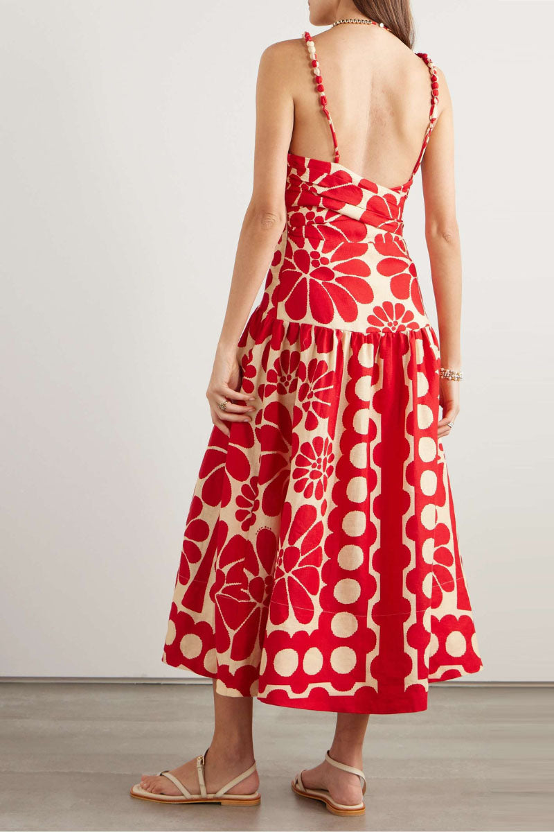 vestito lungo massimo floreale Élisabeth in rosso