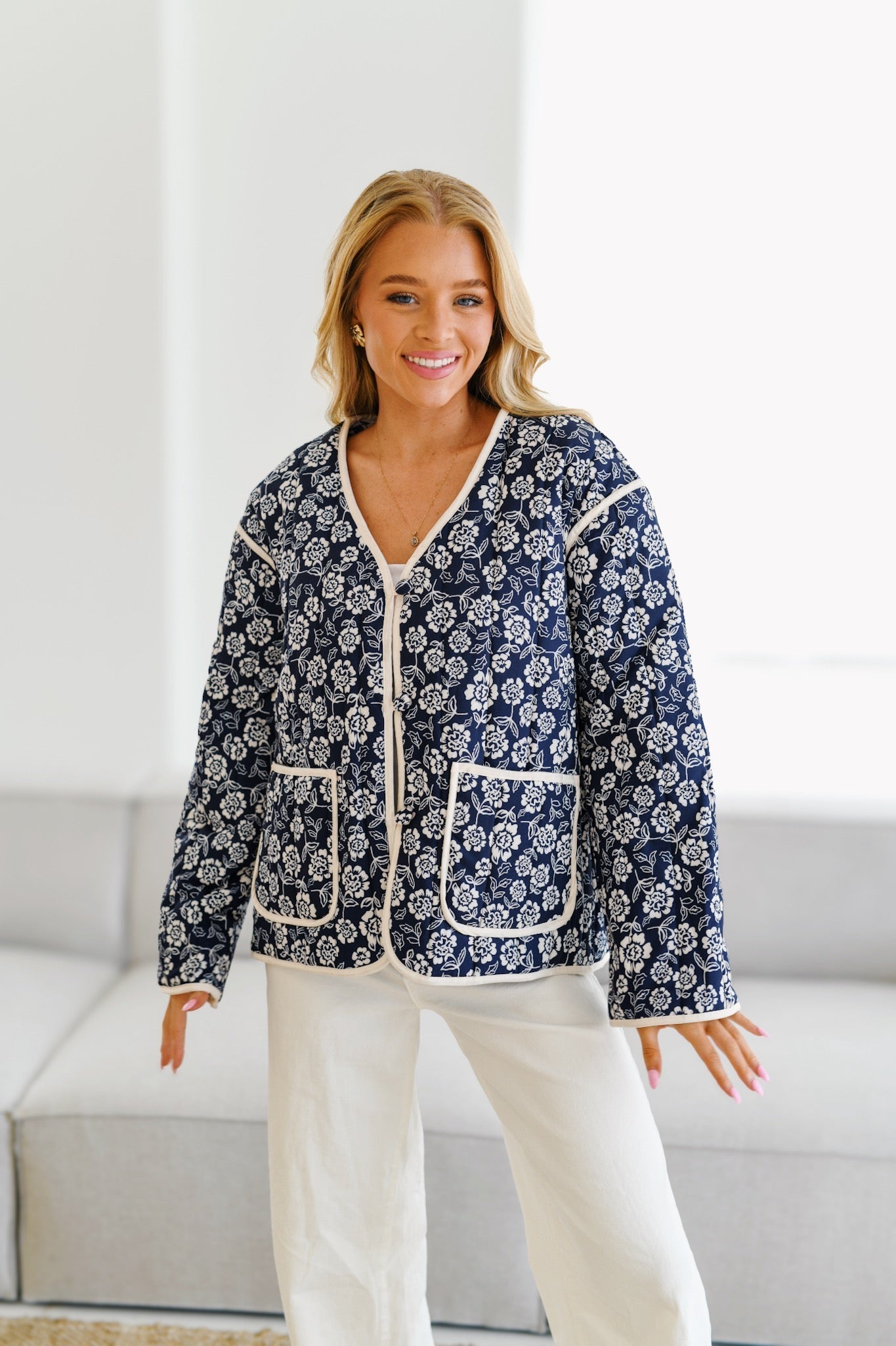Giacca Trapuntata con Stampa Jayla - Navy/Crema