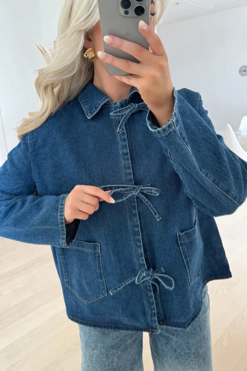 Cravatta Giacca di Jeans Blu Scuro