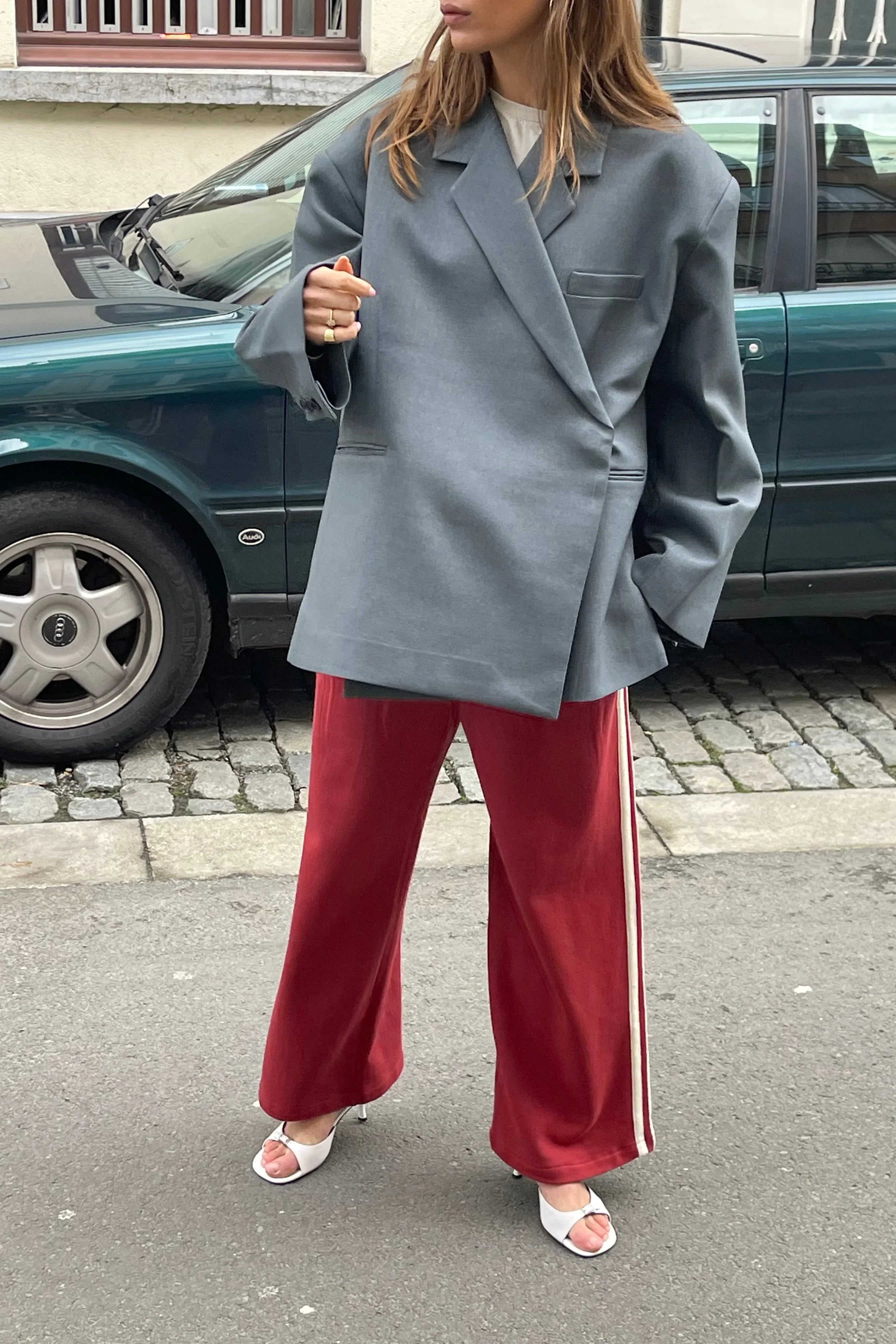 Blazer Oversized con Spacco Laterale Blu Acciaio