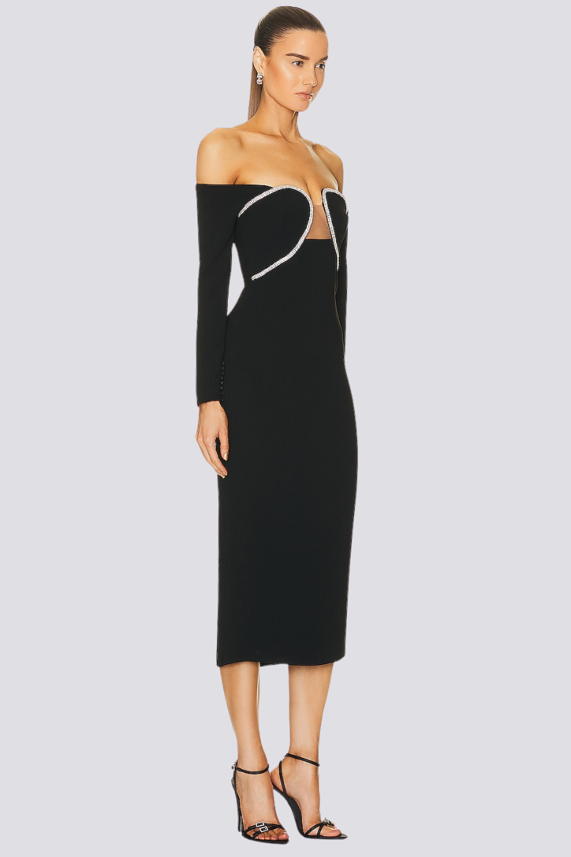 Vestito Midi Isola Spalle con Strass Izara