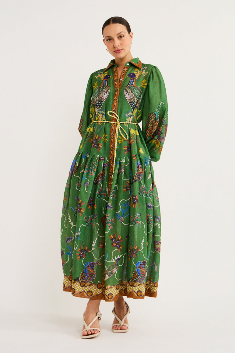 Vestito lungo maxi con maniche a palloncino e stampa animalier Marcella