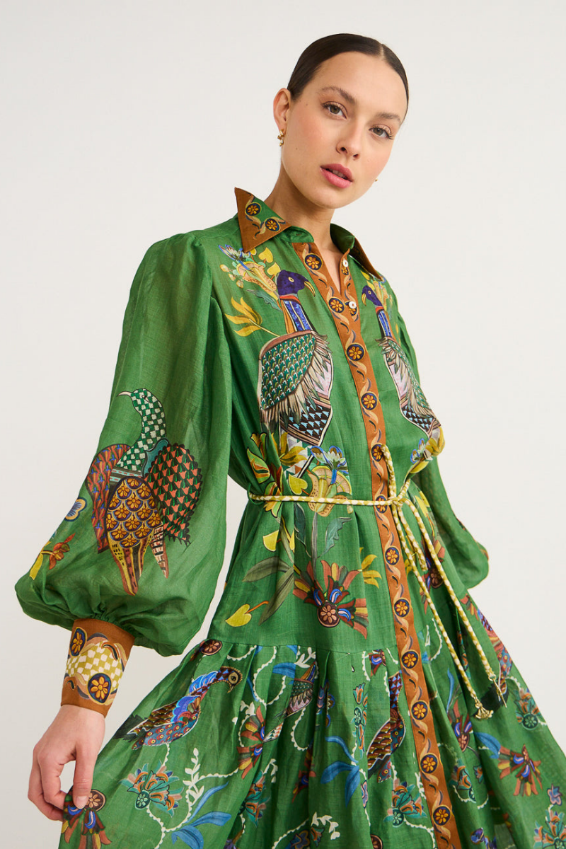 Vestito lungo maxi con maniche a palloncino e stampa animalier Marcella