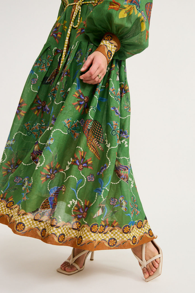 Vestito lungo maxi con maniche a palloncino e stampa animalier Marcella