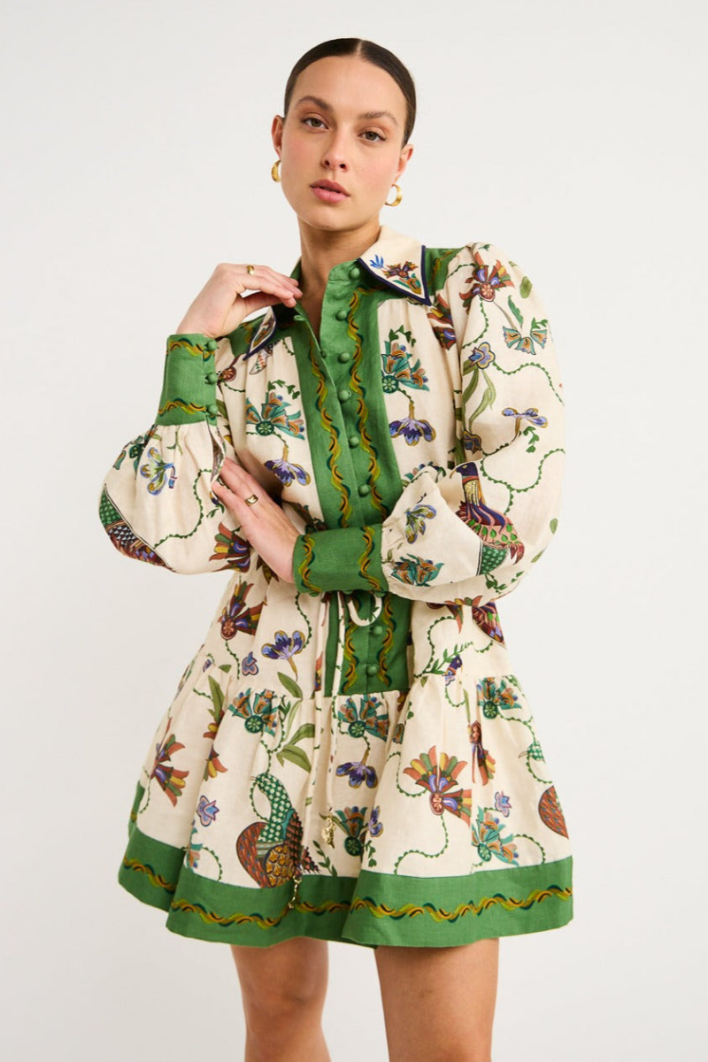 Vestito Mini Animale con Maniche a Palloncino Mauricette