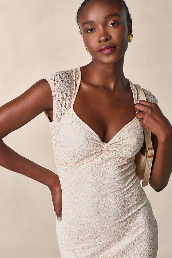 Vestito Midi a Fiori con Fiocco in Pizzo Nora