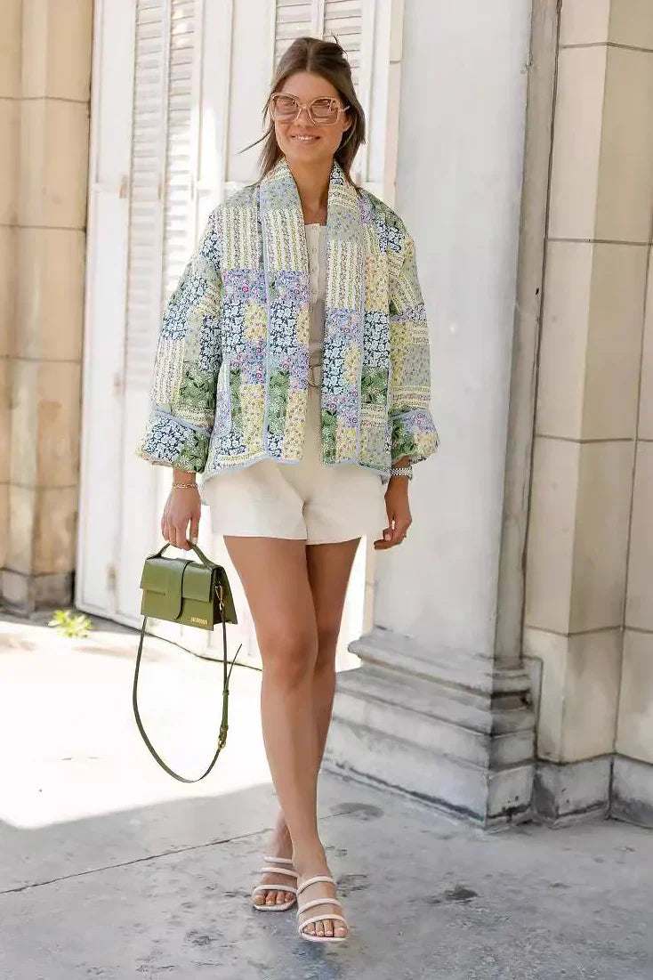 Giacca casual con collo a camicia e motivo floreale