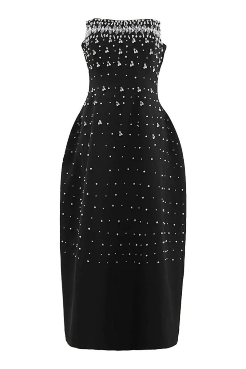 Vestito midi senza maniche con decorazioni in cristallo Verna