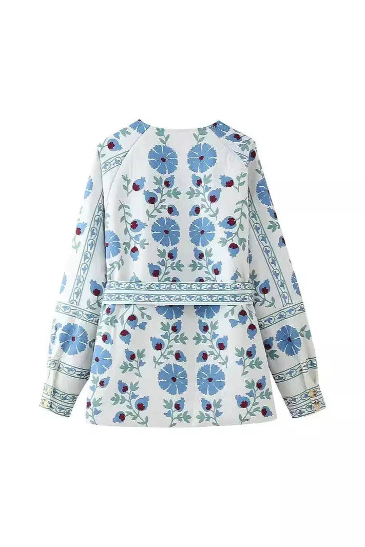 Giacca casual con fiori street, lacci, bottoni, peyote, scollo a O
