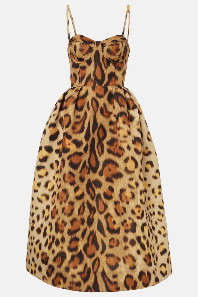Vestito Midi con Corsetto e Stampa Animale