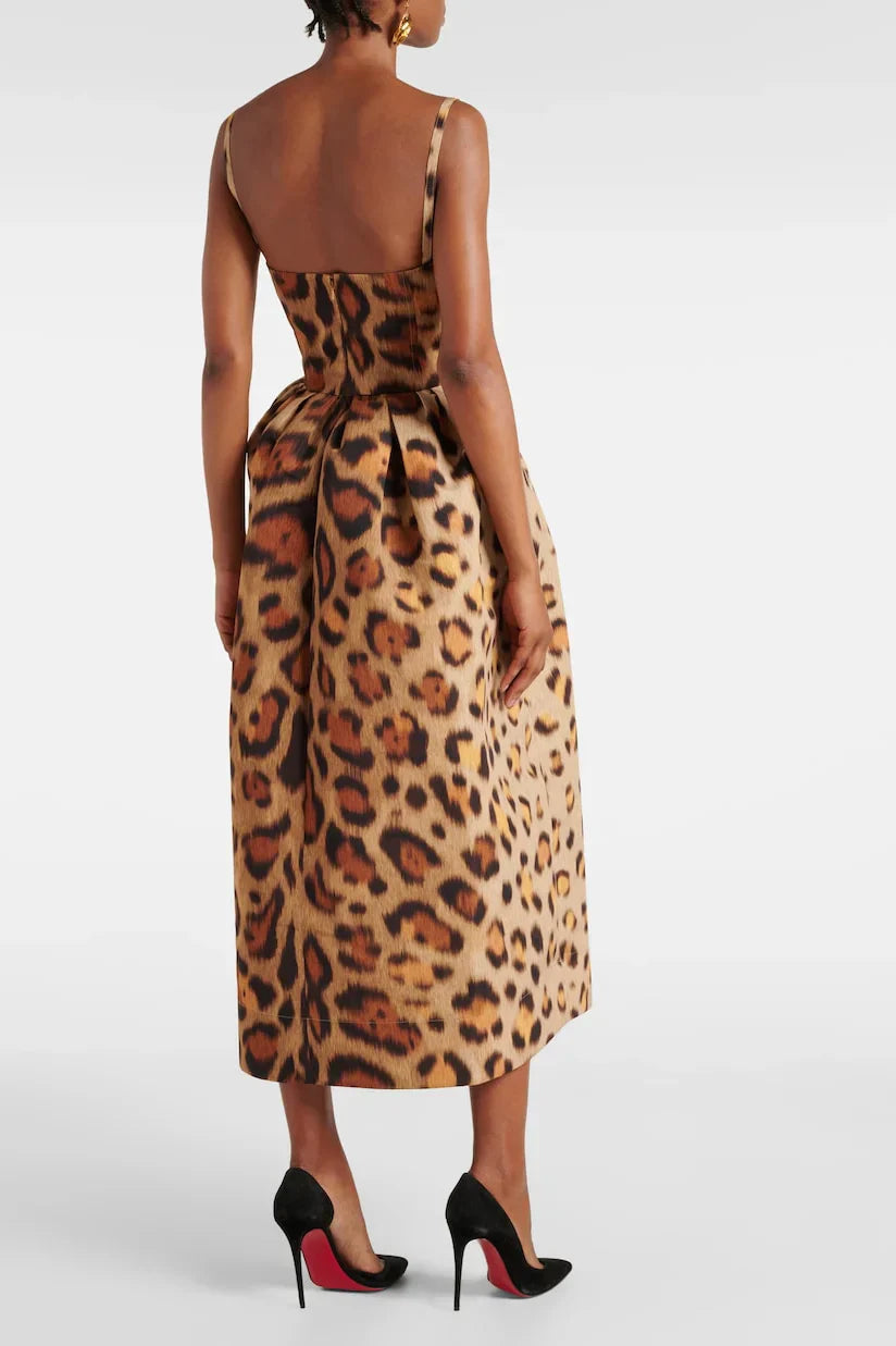Vestito Midi con Corsetto e Stampa Animale