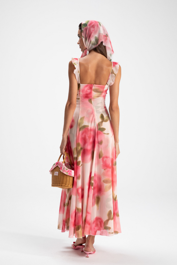 Vestito lungo maxi floreale Renée con volant