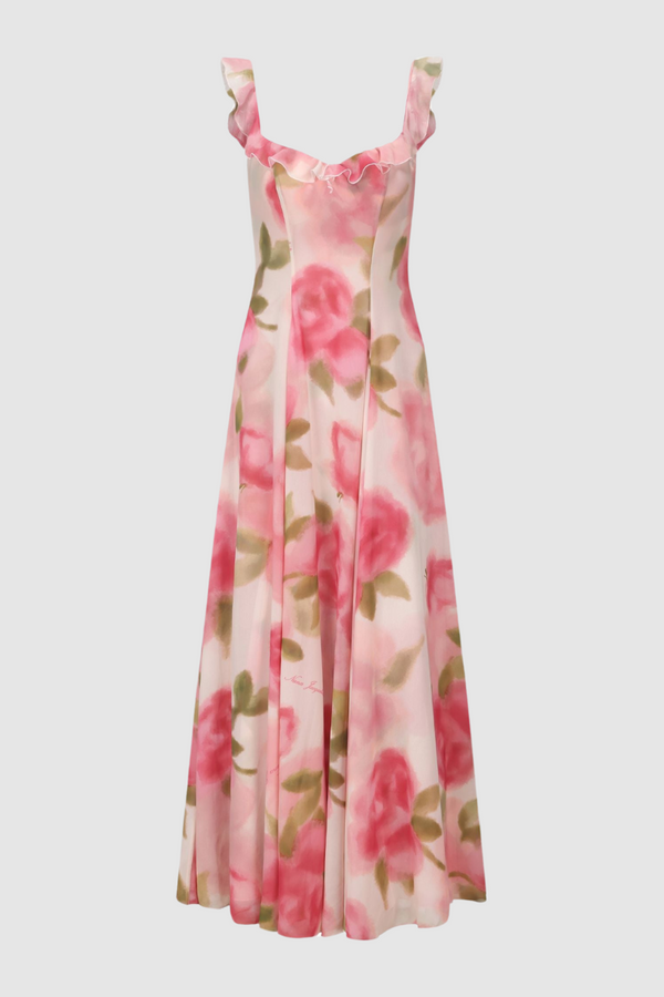 Vestito lungo maxi floreale Renée con volant