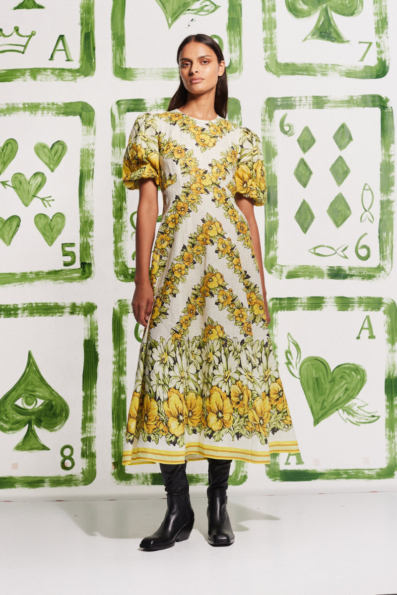 Vestito lungo floreale a girocollo Rosalinde in giallo