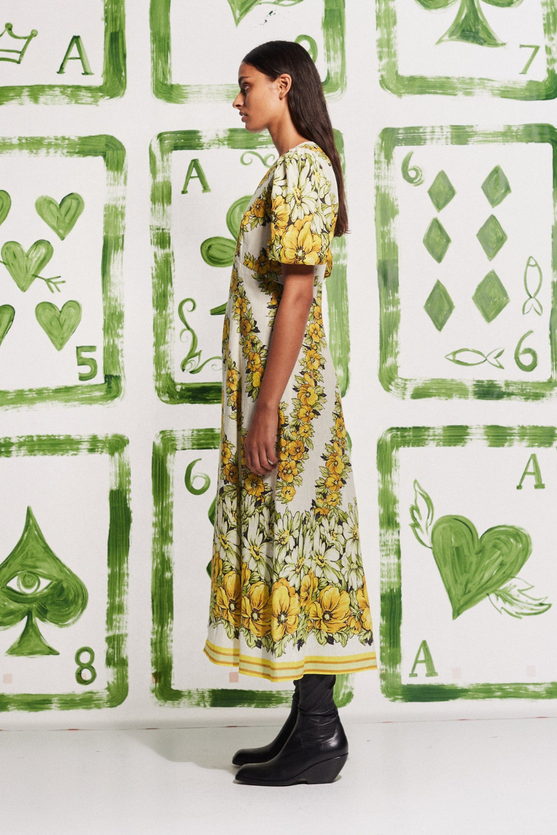 Vestito lungo floreale a girocollo Rosalinde in giallo
