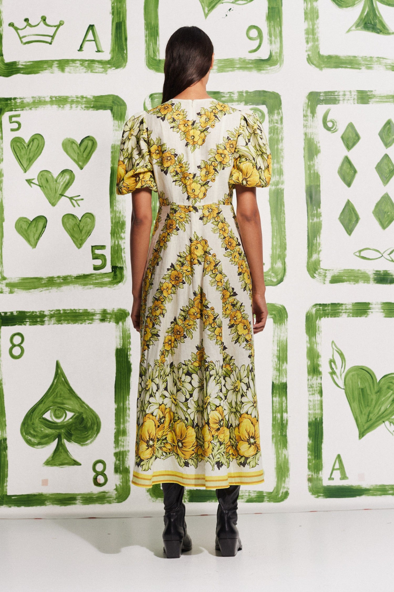 Vestito lungo floreale a girocollo Rosalinde in giallo