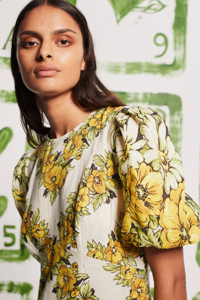 Vestito lungo floreale a girocollo Rosalinde in giallo