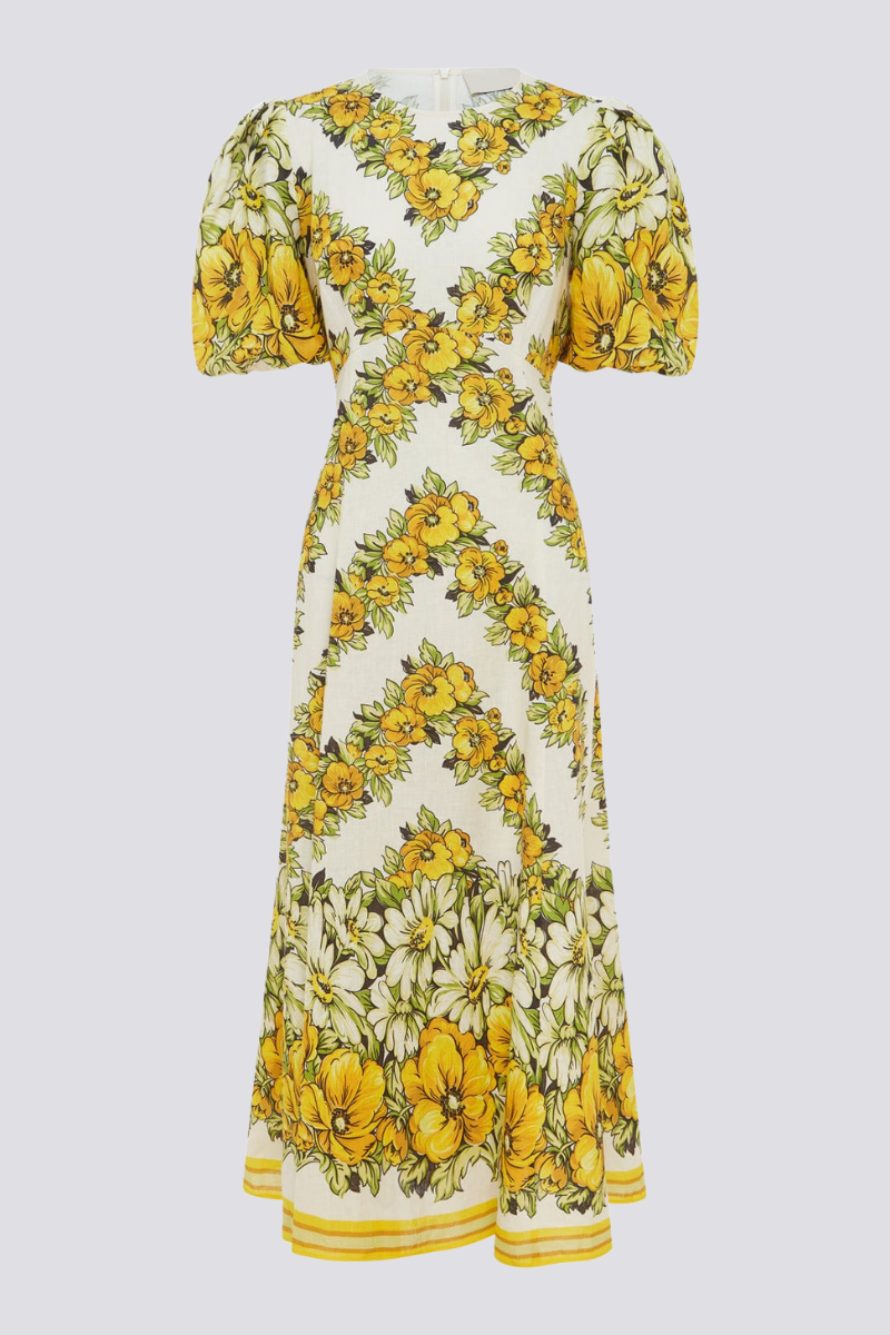 Vestito lungo floreale a girocollo Rosalinde in giallo