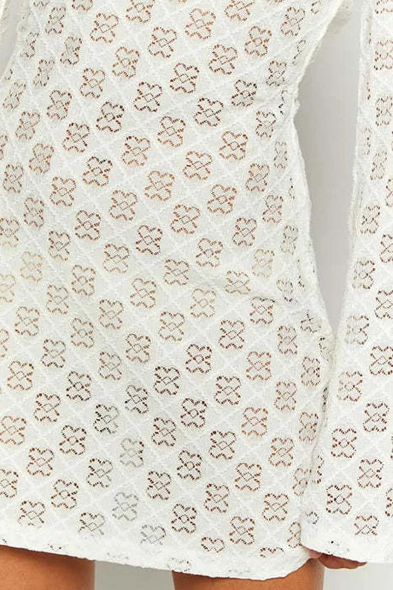 Vestito Mini Bianco Stampato con Scollo Basso sulla Schiena