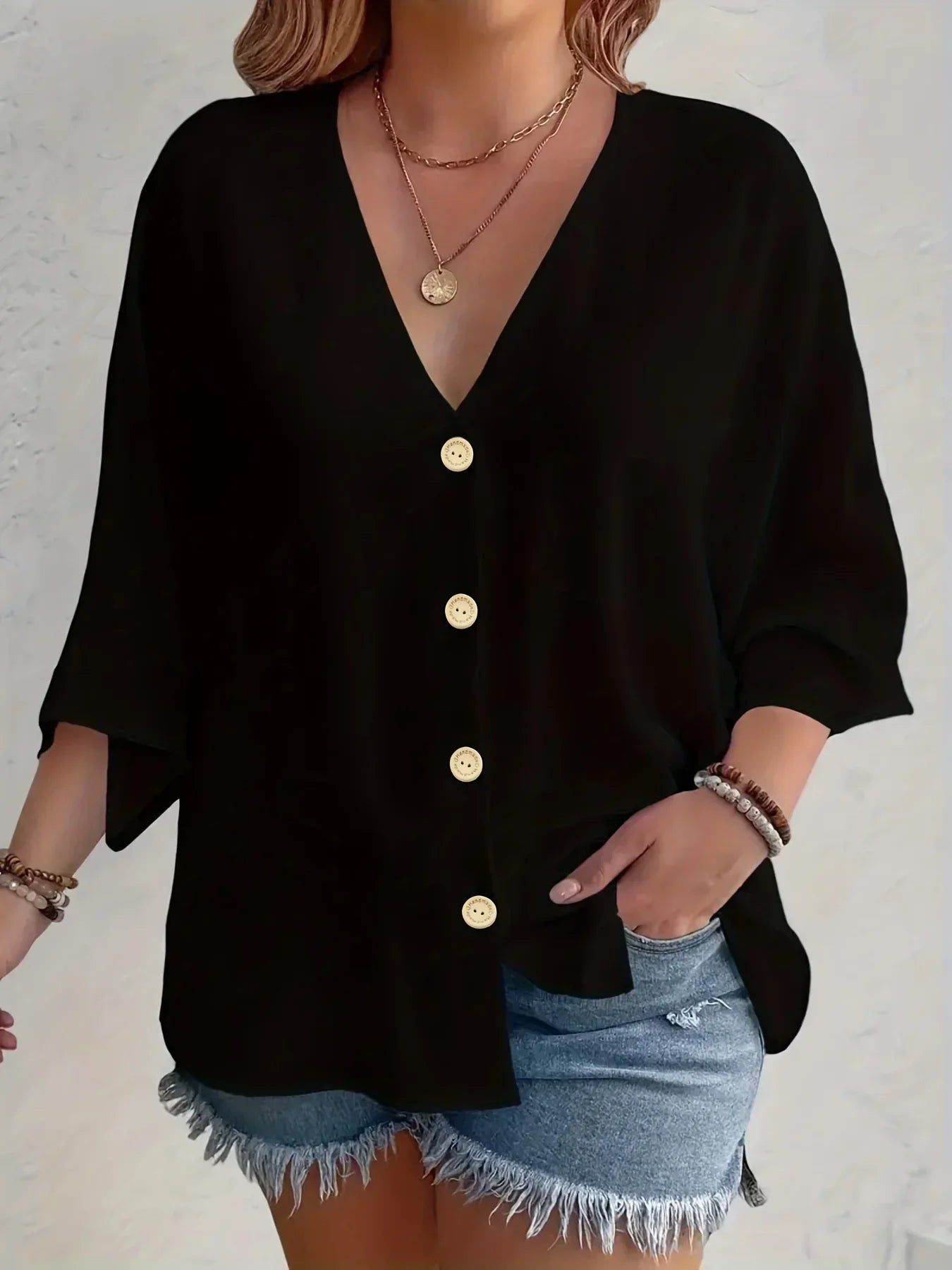 Signe – Camicia con bottoni e maniche ¾