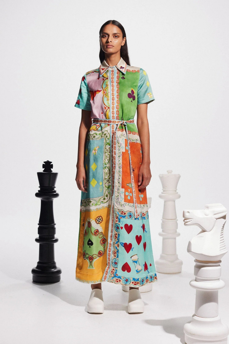 Vestito Maxi Vivienne con Stampa Poker a Maniche Corte