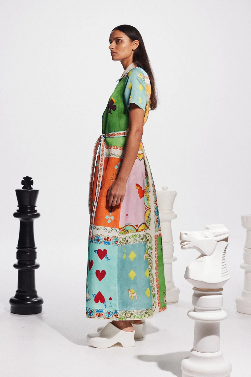 Vestito Maxi Vivienne con Stampa Poker a Maniche Corte