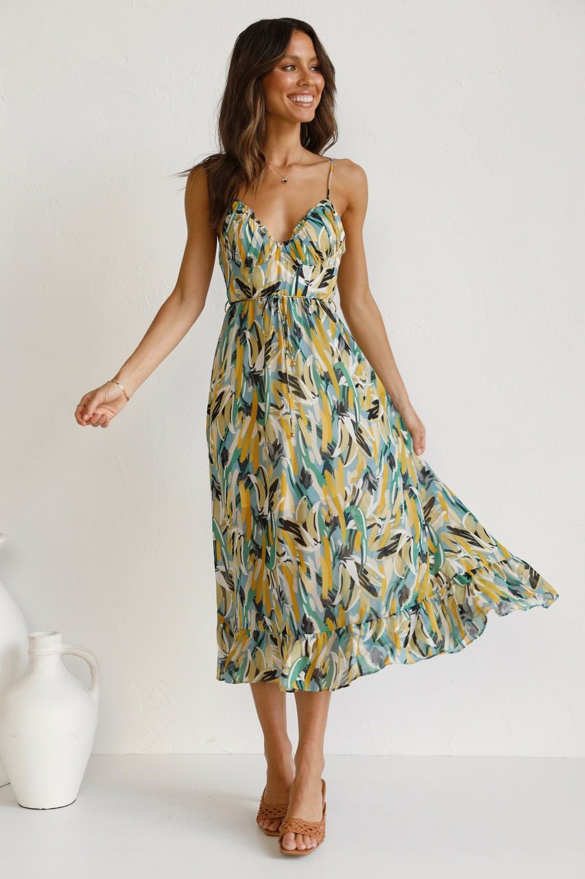 Vestito midi con volant e stampa Adela