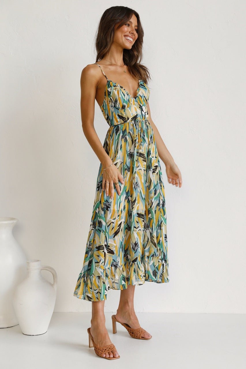 Vestito midi con volant e stampa Adela