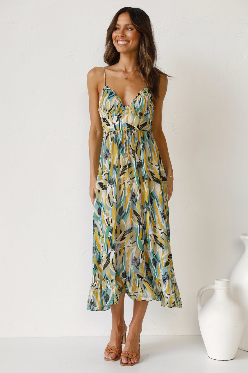 Vestito midi con volant e stampa Adela