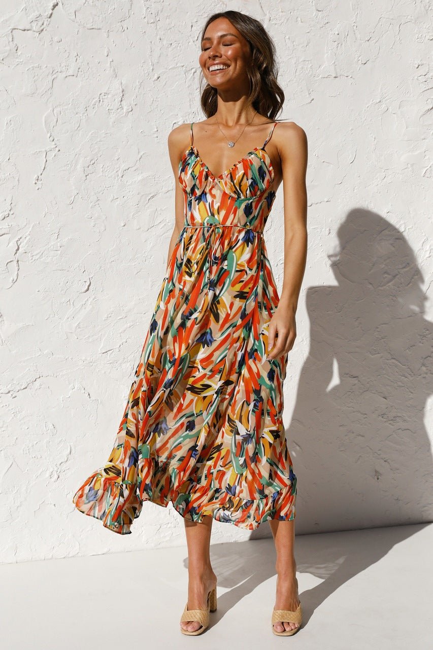 Vestito midi con volant e stampa Adela
