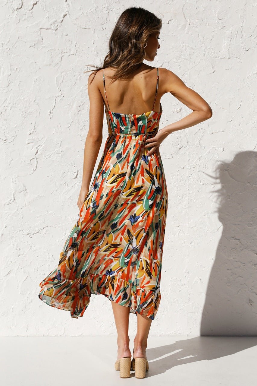 Vestito midi con volant e stampa Adela