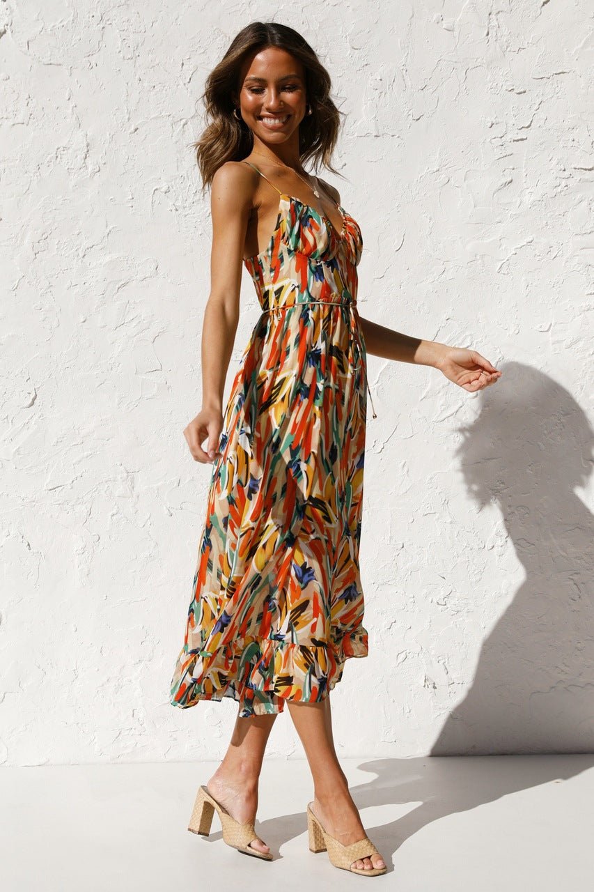 Vestito midi con volant e stampa Adela